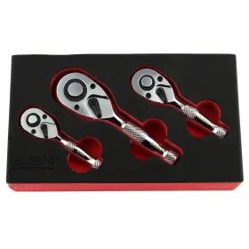 Abn 809898 Stubby 3 Piece Ratchet Tools - Thumb Wheel Set 3/8 Silver Black
