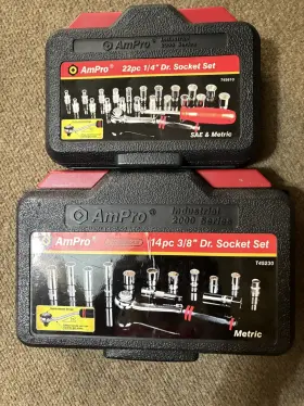 T45610 Ampro 22 Pc 1/4 Inch See And Metric 14 Piece 3/8 Socket Sets