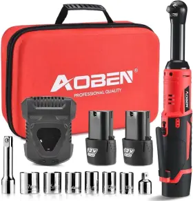 Aoben 114129817132 3/8 Inch 40 Ft-lbs Cordless Electric Ratchet Wrench Kit With Variable Speed