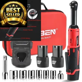 Aoben 7131 3/8 Inch 40 Ft-lbs Cordless Electric Extended Ratchet Black And Red