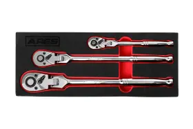 42040 Ares 42025 42026 42027 42028 - Flex Head Ratchet Set 3-piece 72-tooth Premium Chrom