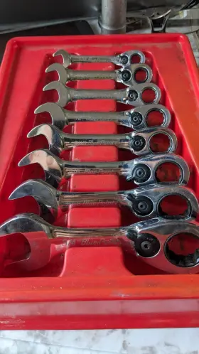 B0ers708 Blue Point Sae Boers 8 Pc Stubby Ratcheting Wrench Set 5/16-3/4 Excellent