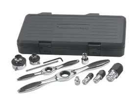 82807 Branded 11 Pc. Ratcheting Tap And Die Drive Tool Set Piece Solid Black