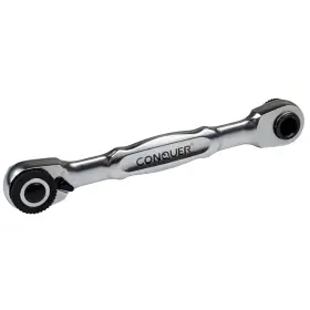 Ht05114 Conquer Mini Combo Dual Ratchet Wrench With 1/4 Inch Square Drive And Bit Silver