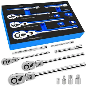 Diktalk 11501 10-piece Flex Head Ratchet Set 1/4 3/8 1/2 Inch Drive 10pcs