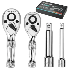 Dtmtsas04 Duratech Stubby 1/4 Inch And 3/8 Single Head Ratchets Extension Bars Silver