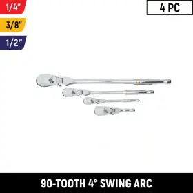 Gearwrench 445021547548 1/4 Inch 3/8 And 1/2 Drive 90-tooth Flex-head Teardrop Ratchet Set 4-pi