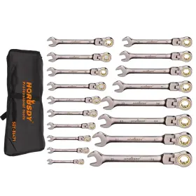 Ref86471 Horusdy 18pcs Flexible Ratchet Wrench Spanner Set Metric 6-30mm 72-tooth Crv Steel Pouch