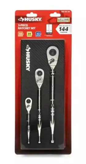 H144rat3pc Husky 037103335975 1/4 Inch 3/8 1/2 Drive 144 Position 3 Piece Ratchet Set With Eva Tray New