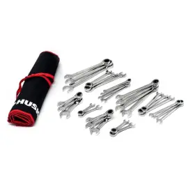 Hrw30pcpch Husky Chrome Alloy Steel Metric Sae Ratcheting Wrench Set With Pouch 30-piece