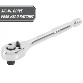 Hyper Tough 076812151230 Chrome 3/8-inch 72-tooth Pear Head Ratchet 5799v
