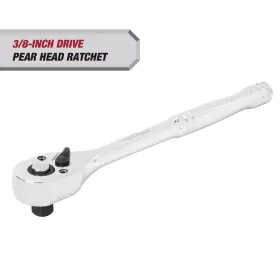 Hyper Tough 313113383305 3/8-inch 72-tooth Pear Head Heavy Duty Steel Chrome Ratchet