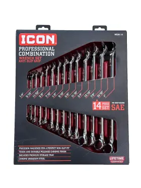 Wcas-14 Icon Professional Combination 14 Pieces Sae Anti -slip Grip Wrench Set