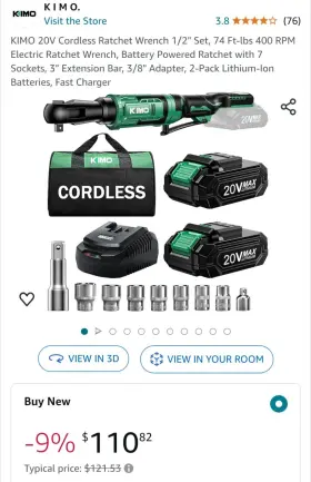 3312s Kimo Green Black Battery Powered 20v Cordless Ratchet Wrench