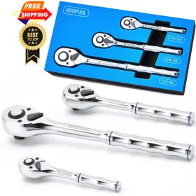 Koopool 99240743 3-piece Ratchet Set 1/4 Inch 3/8 1/2 Drive Silver