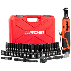 Llndei 768924926348 3/8 Inch 58pcs Cordless Electric Ratchet Wrench Set With Socket Red