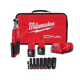 2567-22-49-66-7024 Milwaukee M12 Fuel 12v Cordless High Speed 3/8 Inch Ratchet Kit With Impact Duty Sae Deep Impa