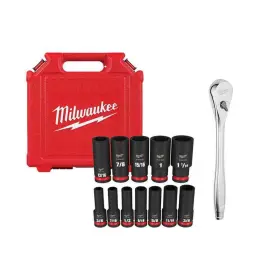 48-22-9012-49-66-7011 Milwaukee Ratchet Sae Deep Well Impact Socket Set All-chrome Finish 13-piece