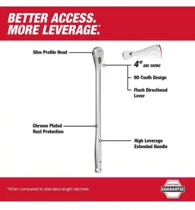 48-22-9050 Milwaukee 1/2 Inch Drive 18 Ratchet Chrome Plated With Extended Handle