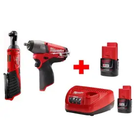 Milwaukee 775010000141 M12 12v Lithium-ion Cordless 3/8 Inch Ratchet And Impact Wrench Combo Kit 2-tool