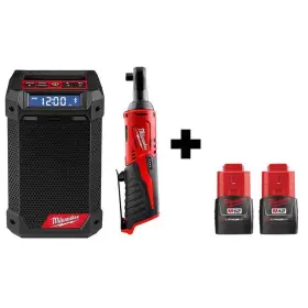 Milwaukee 888234565430 M12 12v Lithium-ion Cordless 3/8 Inch Ratchet And Bluetooth/am/fm Jobsite Radio With 2 B