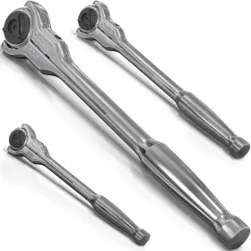 Olsa Tools 1247 90t Swivel Head Ratchet Wrench Set 1/4 3/8 And 1/2-inch Drive 3pc