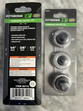 59773 Pittsburgh 193175484918 3pc Thumbwheel Ratchet Set 3/8 Inch 1/4 1/2 Harbor Freight