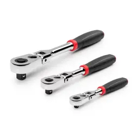 Tekton 744110360288 1/4 3/8 1/2 Inch Drive Flex Head Quick-release Comfort Grip Ratchet Set 3-piece