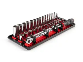 Skt03201 Tekton 1/4 Inch 6 Point Socket And Ratchet Set 35 Piece 4-15 Mm