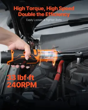 Vevor 197988713203 3/8 Inch Cordless Ratchet Wrench Extended 240 Rpm 33 Ft-lbs 2 Battery