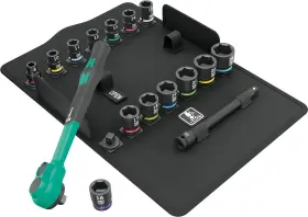 5005530001 Wera Tools 3/8 Inch Drive Ratchet Set 16 Pc Metric Zyklop Comfort Socket Kit