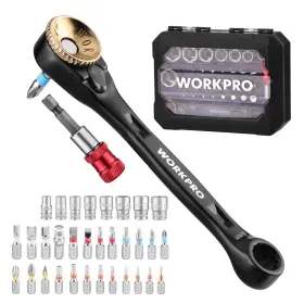 003149  Workpro 34pc Low Profile Ratchet Wrench Offset Ratcheting Screwdriver Bit Socket