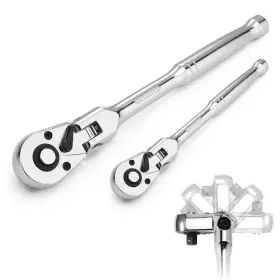 Workpro 820909596158 2-piece Flex Head Ratchet Set 1/4 Inch 3/8 Drive 72-tooth Silver