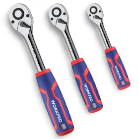 W003107ar Workpro 3-piece Ratchet Set 1/4 Inch 3/8 1/2 Chrome