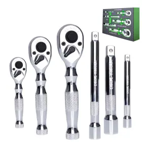 90-tooth1 Xuntui Xt600627 Stubby Ratchet Set 90-tooth1/4 3/8 Inch 1/2 Drive Silver