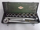 Vintage S-k 3/4 Drive 12 Point Sae Socket Set (9) Ratchet & Ext. Bar, Metal Box Used. Price: $375.00.