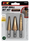 Performance Tool W9003 3-PIECE Step Drill Set New. Price: $17.99.