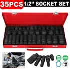 35PC 1/2" Drive Impact Socket Set Deep & Standard Metric Axle Hub Nut 6-POINT Cr New. Price: $65.99.