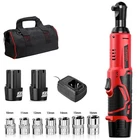 Litekon Red 12V Cordless Electric Ratchet Wrench Sockets Batteries Charger Bag Open. Price: $37.99.