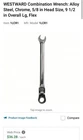 Westward 1LCR1 Combo WRENCH,STEEL,SAE,180 Deg. New. Price: $24.99.
