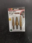 Performance Tool W9003 3-PIECE Step Drill Set, 9162 Jl New. Price: $14.39.