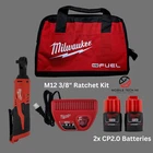 Milwaukee M12 3/8" Ratchet 2457-20 Kit 2X 2.0 Ah Battery + Charger Bag New. Price: $179.98.