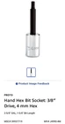 Proto 4990-4M Socket Allen 4MM 3/8 Drive New. Price: $14.00.