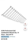 Icon Professional Sae Combination Wrench Set 14-PIECE 64710 Open. Price: $85.00.